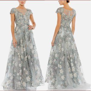 MAC DUGGAL 20294 FLORAL EMBROIDERED EMBELLISHED SHORT SLEEVE SEAMIST GOWN sz 12